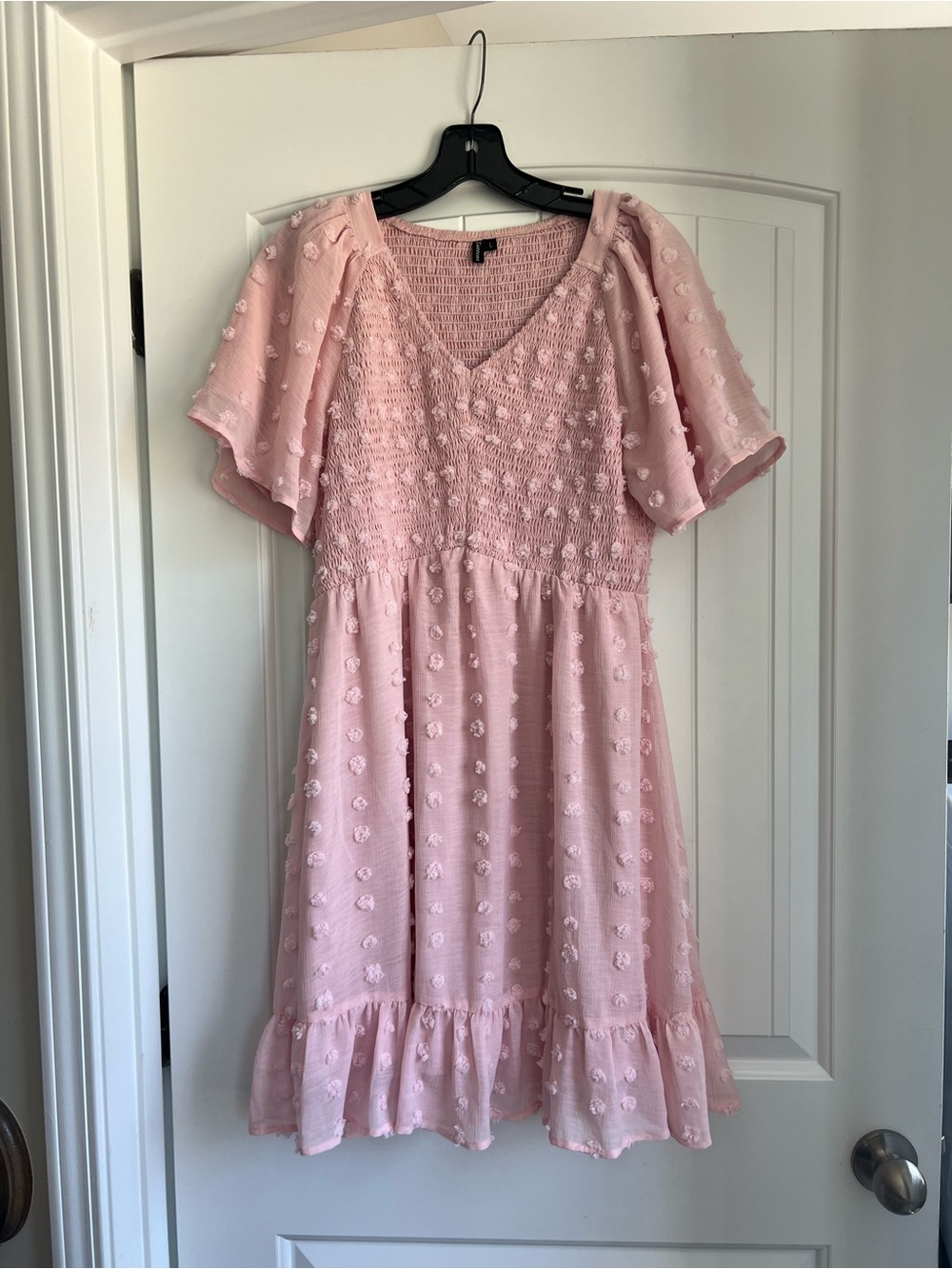 Women’s Pink Textured V-Neck Dress